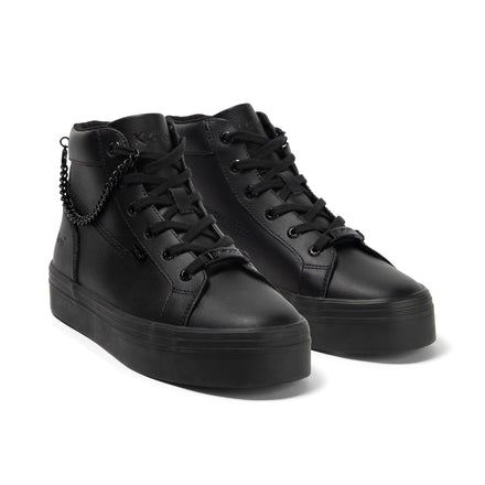 Front ¾ right of Youth Womens Tovni Hi Stack Chain Leather Black