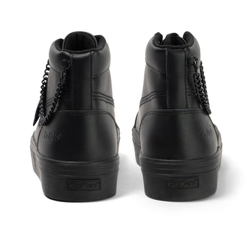 Back view of Youth Womens Tovni Hi Stack Chain Leather Black