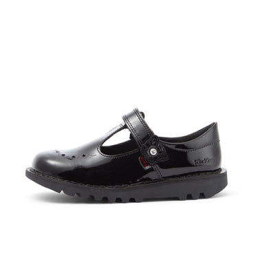 Left side view of Junior Girls Kick T Bar Bloom Patent Leather Black