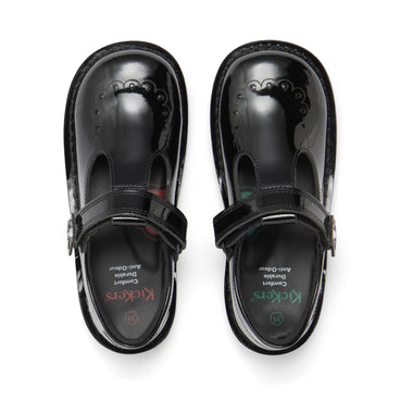 Detail view (Top view mapped) of Junior Girls Kick T Bar Bloom Patent Leather Black