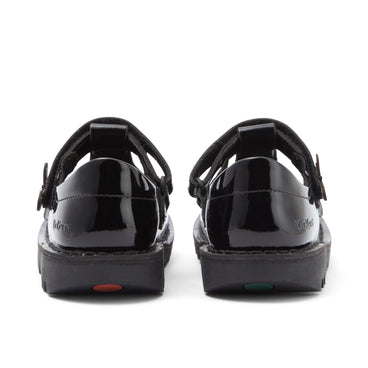 Back view of Junior Girls Kick T Bar Bloom Patent Leather Black