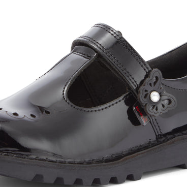 Detail view (close-up) of Junior Girls Kick T Bar Bloom Patent Leather Black