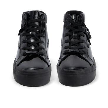 Front view of Youth Womens Tovni Hi Stack Chain Patent Leather Black