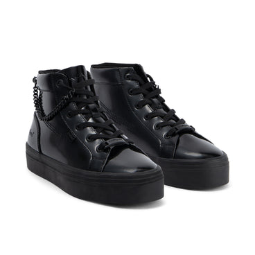 Front ¾ right of Youth Womens Tovni Hi Stack Chain Patent Leather Black