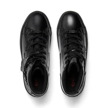 Detail view (Top view mapped) of Youth Womens Tovni Hi Stack Chain Patent Leather Black