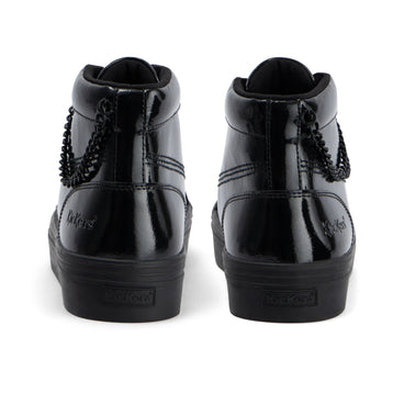 Back view of Youth Womens Tovni Hi Stack Chain Patent Leather Black
