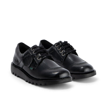 Front ¾ right of Adult Womens Kick Lo Leather Alternative Patent Leather Black