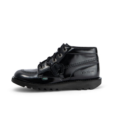 Left side view of Youth Womens Kick Hi Leather Alternative Patent Leather Black
