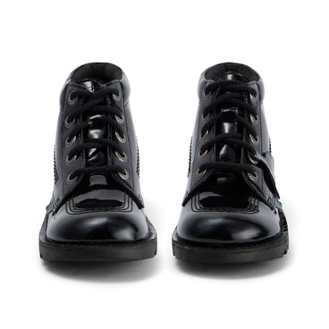 Front view of Youth Womens Kick Hi Leather Alternative Patent Leather Black