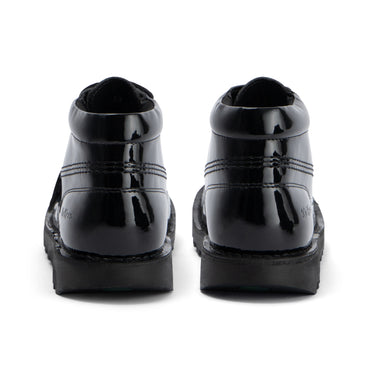 Back view of Youth Womens Kick Hi Leather Alternative Patent Leather Black