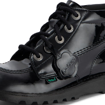 Detail view (close-up) of Youth Womens Kick Hi Leather Alternative Patent Leather Black