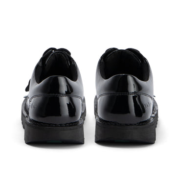 Back view of Youth Womens Kick Lo Leather Alternative Patent Leather Black