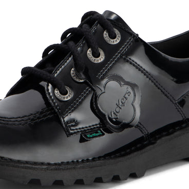 Detail view (close-up) of Youth Womens Kick Lo Leather Alternative Patent Leather Black