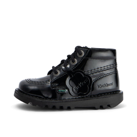 Left side view of Infant Girls Kick Hi Zip Leather Alternative Patent Leather Black