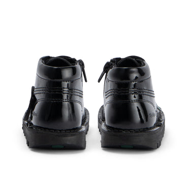 Back view of Infant Girls Kick Hi Zip Leather Alternative Patent Leather Black
