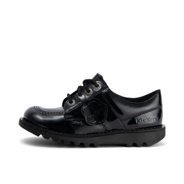 Left side view of Junior Girls Kick Lo Leather Alternative Patent Leather Black