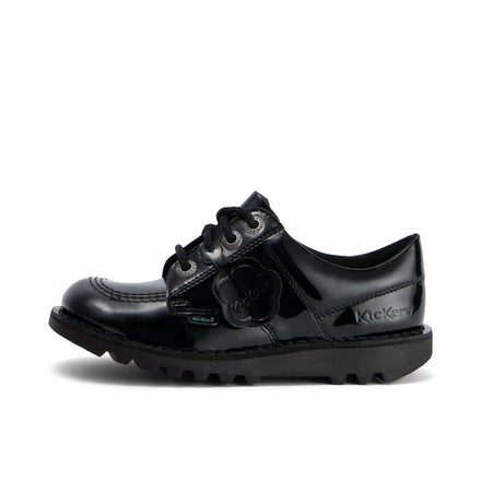 Left side view of Junior Girls Kick Lo Leather Alternative Patent Leather Black
