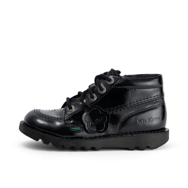 Left side view of Junior Girls Kick Hi Zip Leather Alternative Patent Leather Black