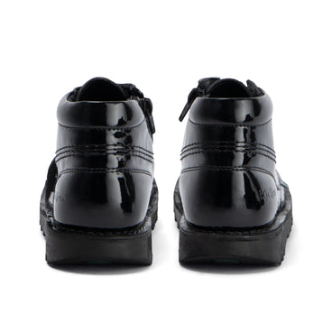 Back view of Junior Girls Kick Hi Zip Leather Alternative Patent Leather Black