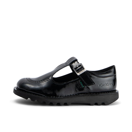 Left side view of Junior Girls Kick T Bar Leather Alternative Patent Leather Black