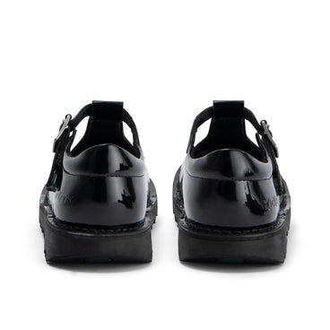 Back view of Junior Girls Kick T Bar Leather Alternative Patent Leather Black