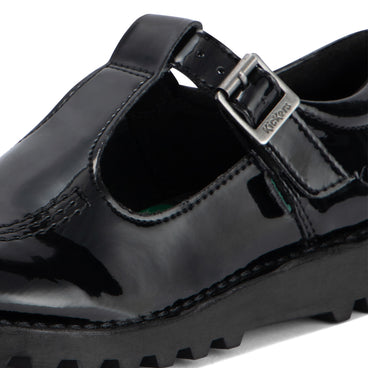 Detail view (close-up) of Junior Girls Kick T Bar Leather Alternative Patent Leather Black