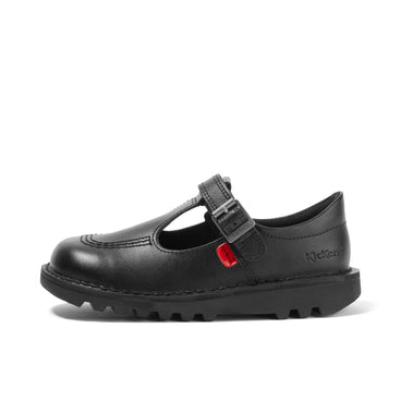 Left side view of Infant Girls Kick T Bar Vel Leather Black