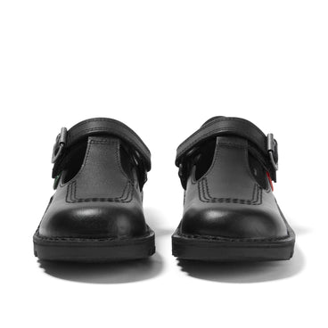 Front view of Infant Girls Kick T Bar Vel Leather Black