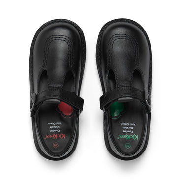 Detail view (Top view mapped) of Infant Girls Kick T Bar Vel Leather Black