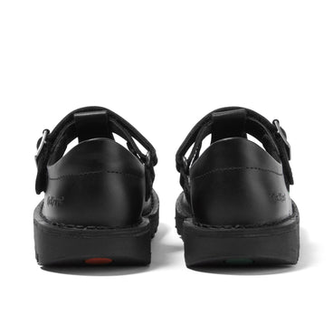 Back view of Infant Girls Kick T Bar Vel Leather Black