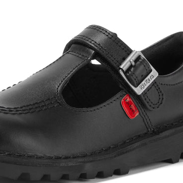 Detail view (close-up) of Infant Girls Kick T Bar Vel Leather Black