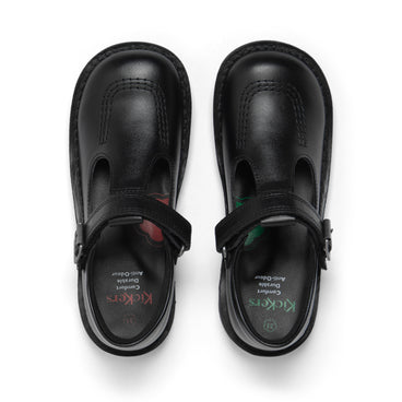 Detail view (Top view mapped) of Junior Girls Kick T Bar Vel Leather Black