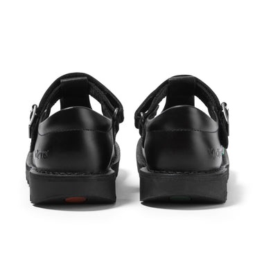 Back view of Junior Girls Kick T Bar Vel Leather Black