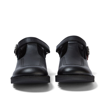 Front view of Youth Womens Kick T Bar Vel Leather Black