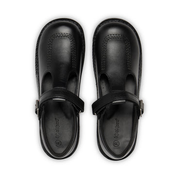 Detail view (Top view mapped) of Youth Womens Kick T Bar Vel Leather Black