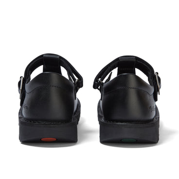 Back view of Youth Womens Kick T Bar Vel Leather Black