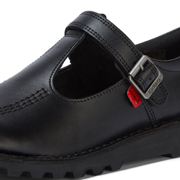 Detail view (close-up) of Youth Womens Kick T Bar Vel Leather Black