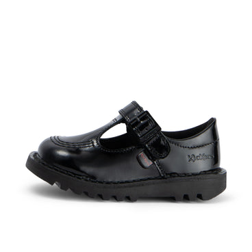 Left side view of Infant Girls Kick T Bar Vel Patent Leather Black