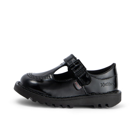 Left side view of Infant Girls Kick T Bar Vel Patent Leather Black