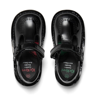 Detail view (Top view mapped) of Infant Girls Kick T Bar Vel Patent Leather Black