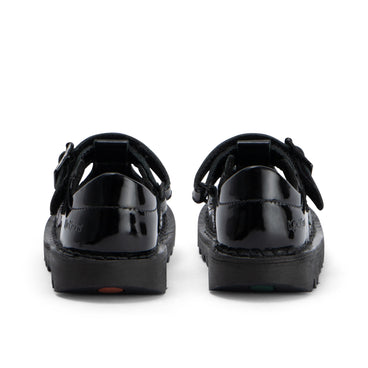 Back view of Infant Girls Kick T Bar Vel Patent Leather Black