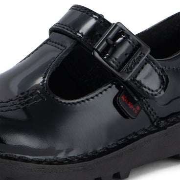 Detail view (close-up) of Infant Girls Kick T Bar Vel Patent Leather Black