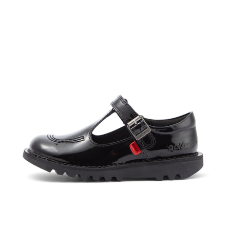 Left side view of Junior Girls Kick T Bar Vel Patent Leather Black