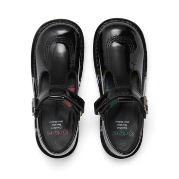 Detail view (Top view mapped) of Junior Girls Kick T Bar Vel Patent Leather Black