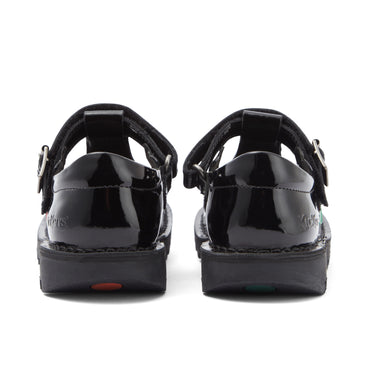 Back view of Junior Girls Kick T Bar Vel Patent Leather Black