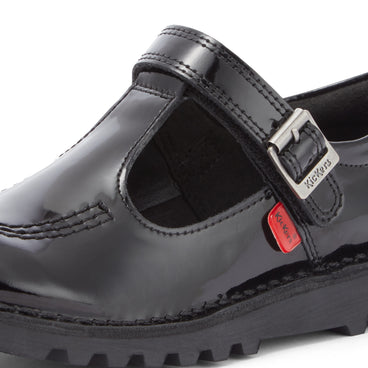 Detail view (close-up) of Junior Girls Kick T Bar Vel Patent Leather Black