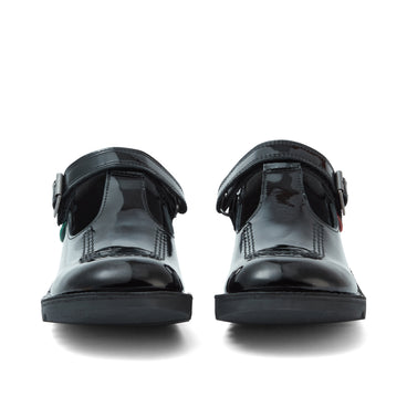 Front view of Youth Womens Kick T Bar Patent Leather Black