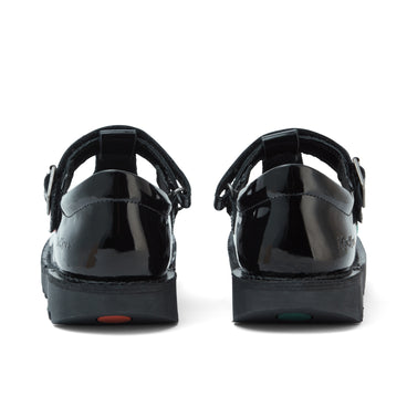 Back view of Youth Womens Kick T Bar Patent Leather Black