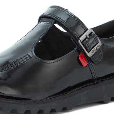 Detail view (close-up) of Youth Womens Kick T Bar Patent Leather Black