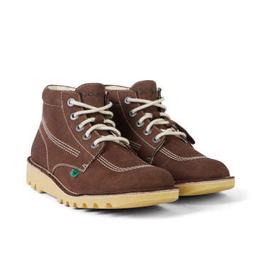 Front ¾ right of Adult Unisex Kick Hi Suede Brown